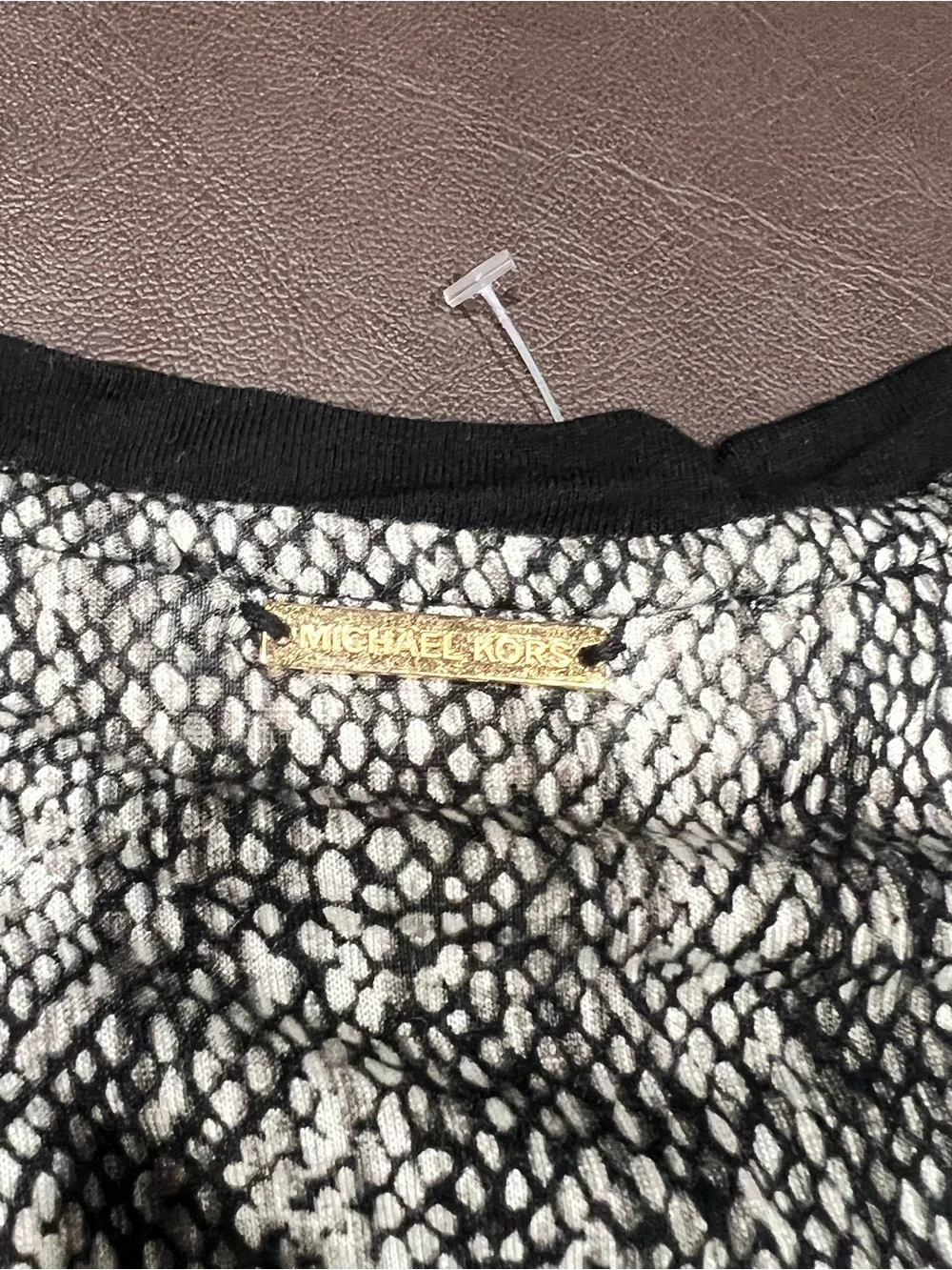 Michael Kors Women's M Animal Print Tunic Blouse Black White Sheer Chiffon